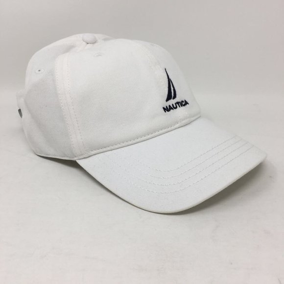 Nautica Other - Nautica Mens Baseball Cap White /Dark Navy Strapback 6 Panel Lined Cotton OS New